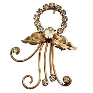 DeCurtis USA 12K GF Floral Swirl Rhinestone Brooch • 1940s • Convertible